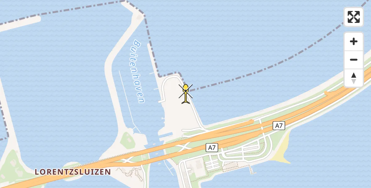 Routekaart van de vlucht: Kustwachthelikopter naar Kornwerderzand