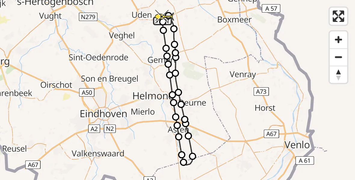 Routekaart van de vlucht: Lifeliner 3 naar Vliegbasis Volkel, Oosterheidestraat