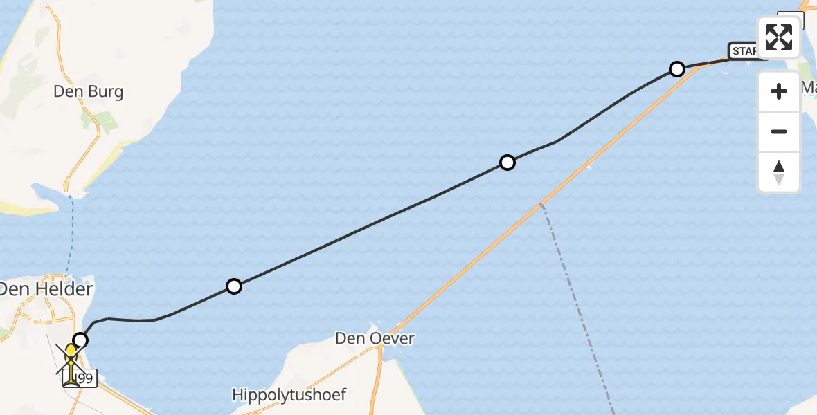 Routekaart van de vlucht: Kustwachthelikopter naar Vliegveld De Kooy, Afsluitdijk