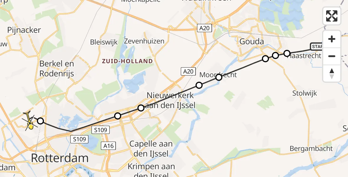 Routekaart van de vlucht: Lifeliner 2 naar Rotterdam The Hague Airport, Steinsedijk