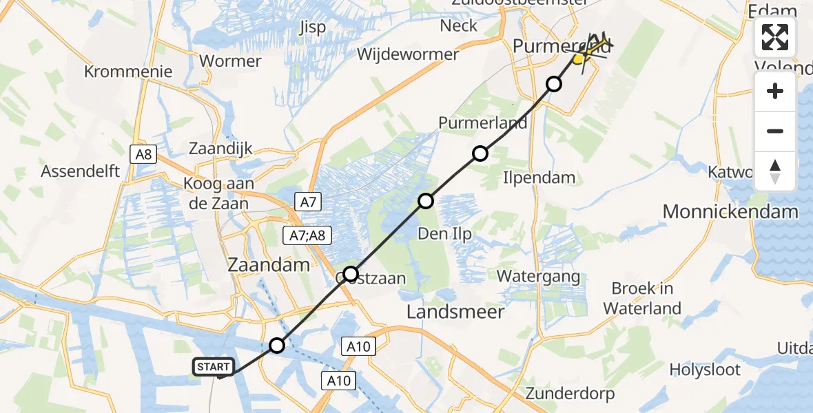 Routekaart van de vlucht: Lifeliner 1 naar Purmerend, Elbaweg