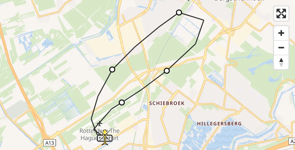 Routekaart van de vlucht: Lifeliner 2 naar Rotterdam The Hague Airport, A16 Rotterdam