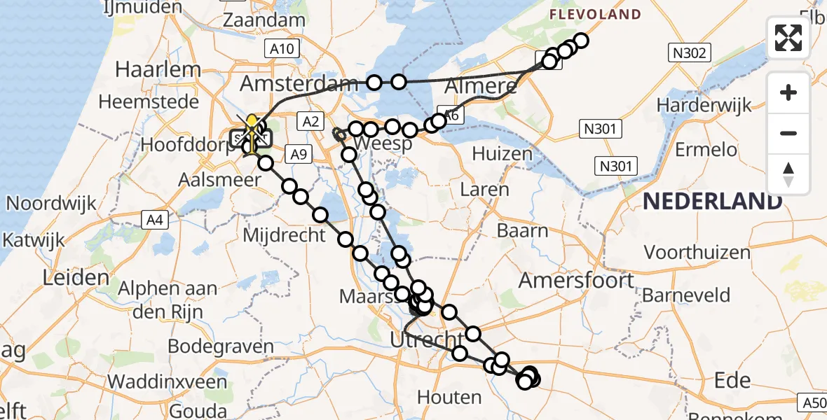 Vluchtroute Politiehelikopter van Schiphol naar Schiphol