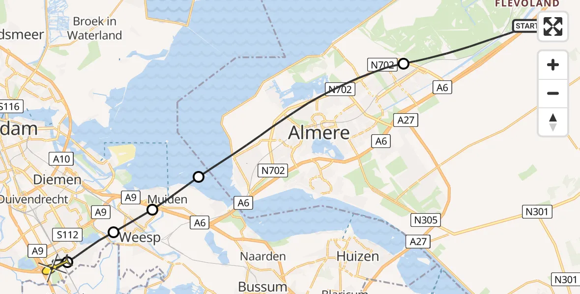 Routekaart van de vlucht: Lifeliner 1 naar Academisch Medisch Centrum (AMC), Trekweg