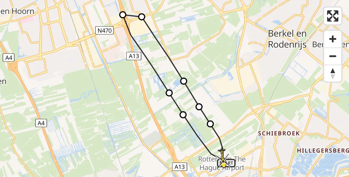 Routekaart van de vlucht: Lifeliner 2 naar Rotterdam The Hague Airport, Schieveense polder