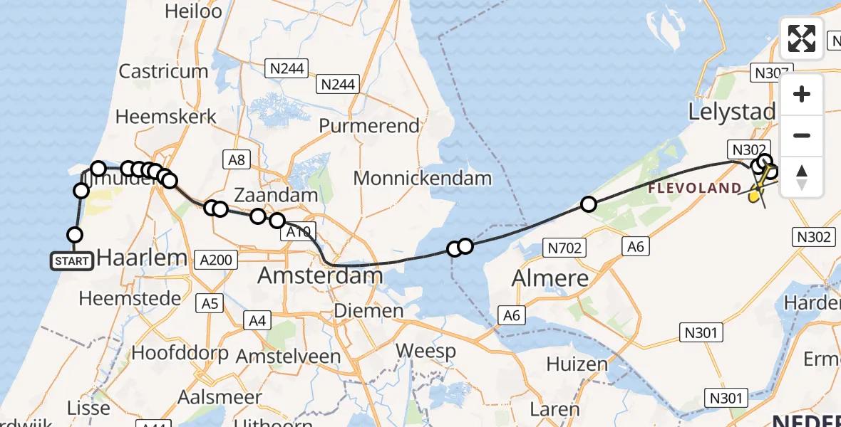 Routekaart van de vlucht: Ambulancehelikopter naar Lelystad Airport, hole 01