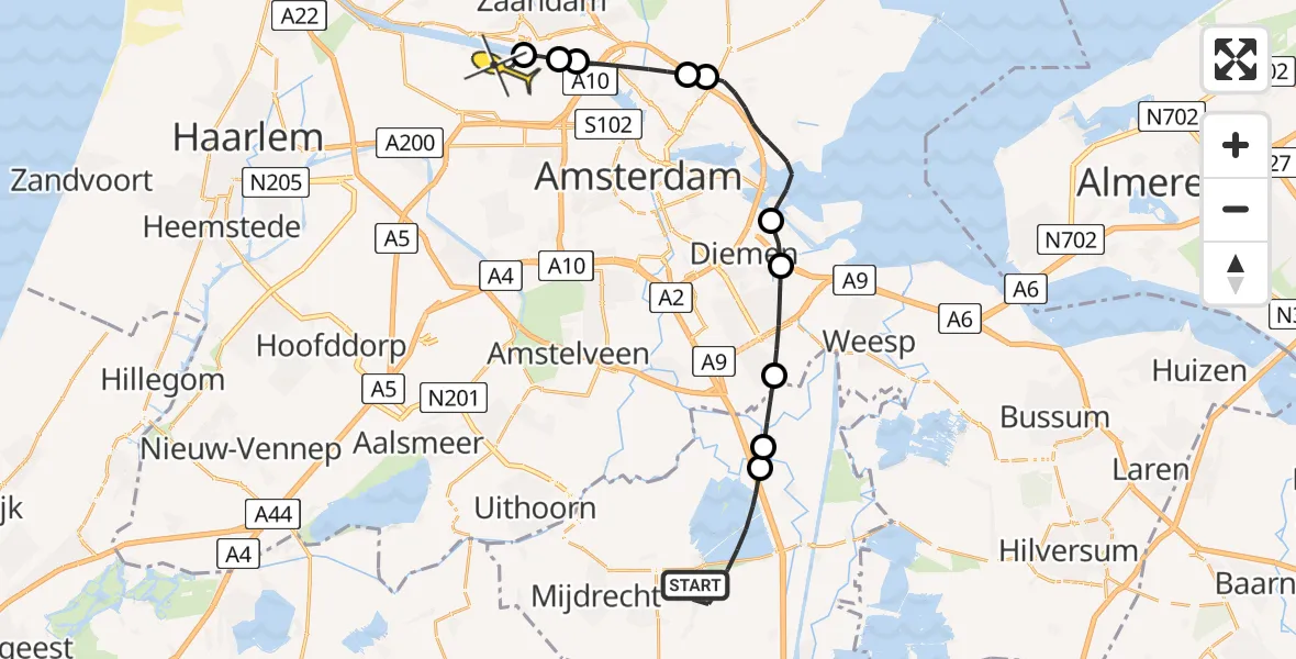 Routekaart van de vlucht: Lifeliner 1 naar Amsterdam Heliport, Ter Aase Zuwe