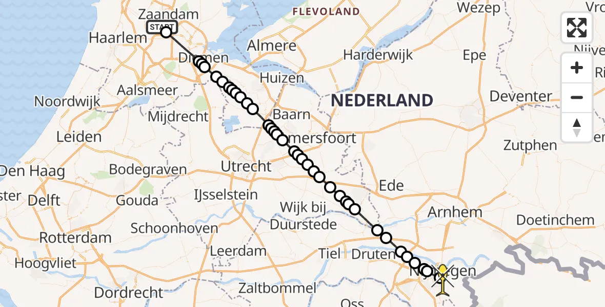 Routekaart van de vlucht: Lifeliner 1 naar Radboud Universitair Medisch Centrum, Corsicaweg