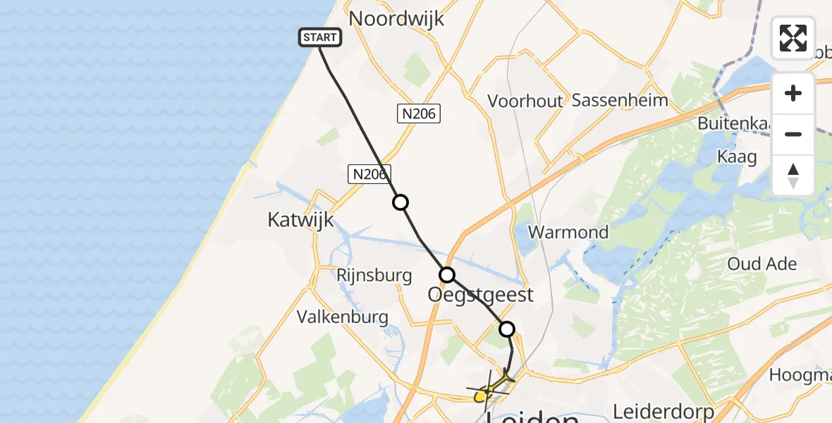 Routekaart van de vlucht: Lifeliner 2 naar Leiden, Vioollaan