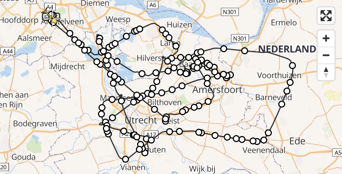 Routekaart van de vlucht: Politieheli naar Schiphol, Mr. Jac. Takkade
