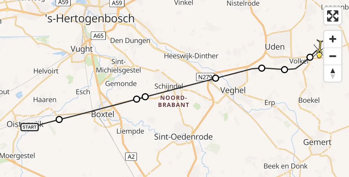 Routekaart van de vlucht: Lifeliner 3 naar Vliegbasis Volkel, Kivitslaan