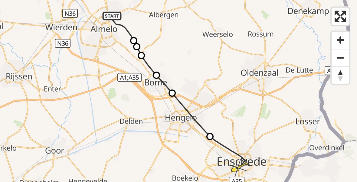 Routekaart van de vlucht: Lifeliner 4 naar Enschede, Gravenallee