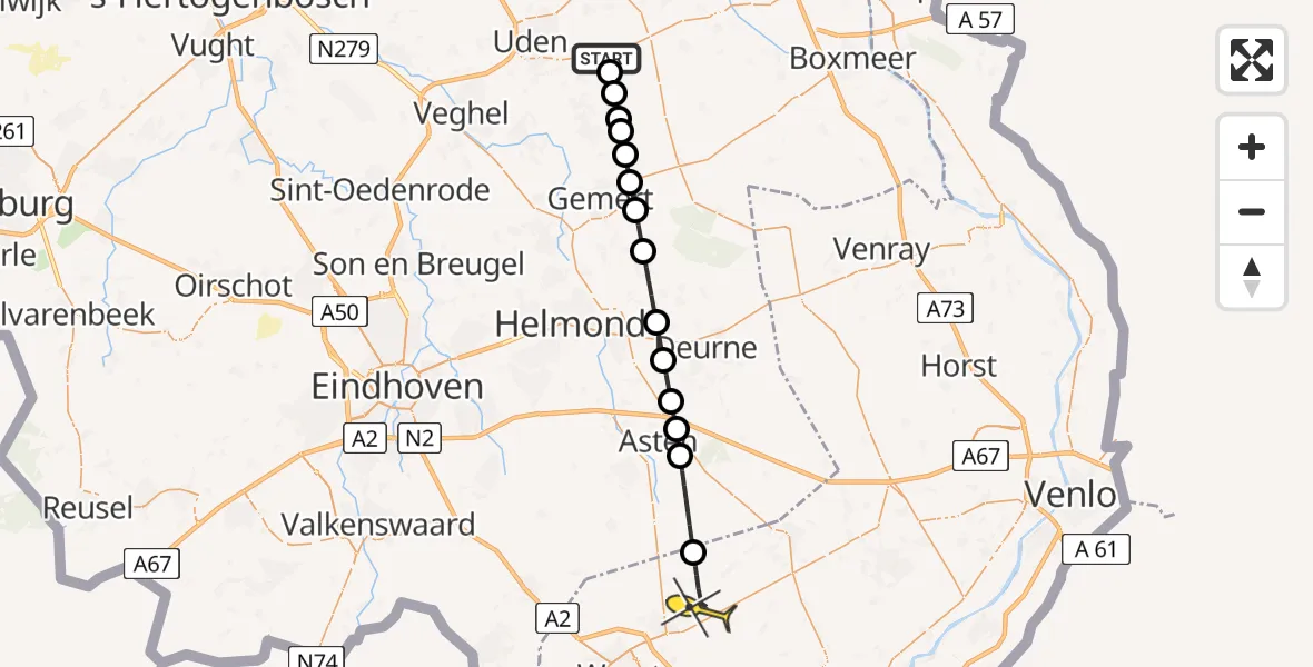 Routekaart van de vlucht: Lifeliner 3 naar Ospel, Houtduiflaan