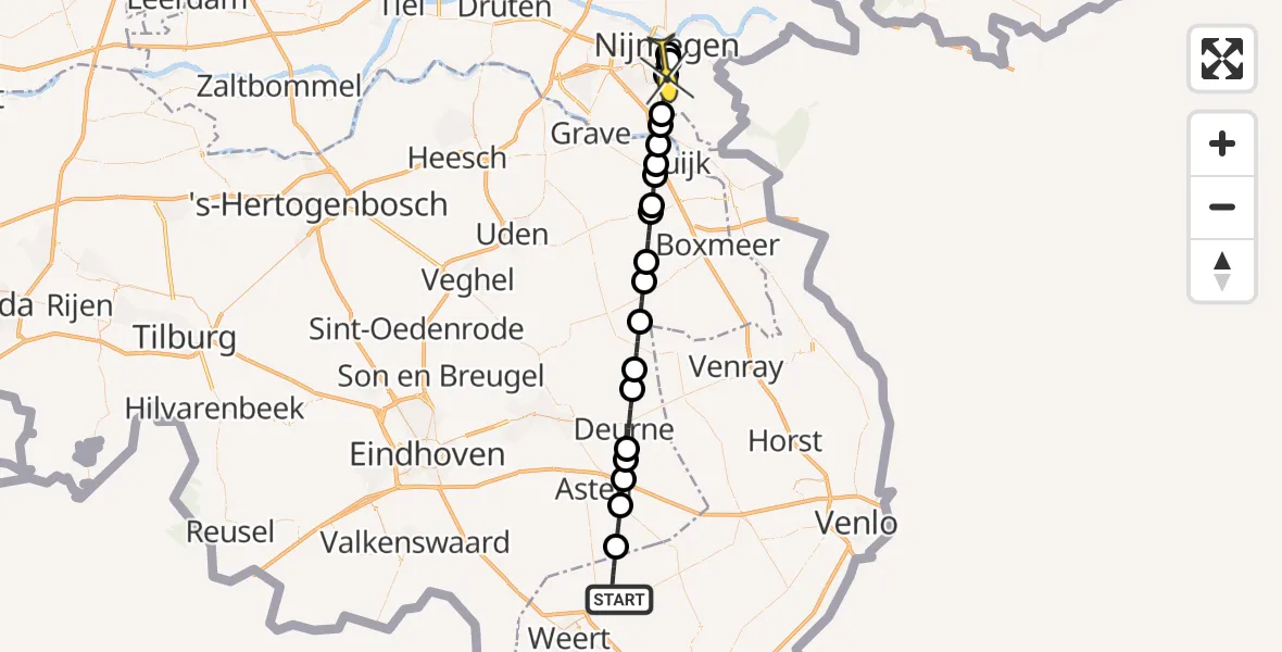 Routekaart van de vlucht: Lifeliner 3 naar Radboud Universitair Medisch Centrum, Kuilstraat