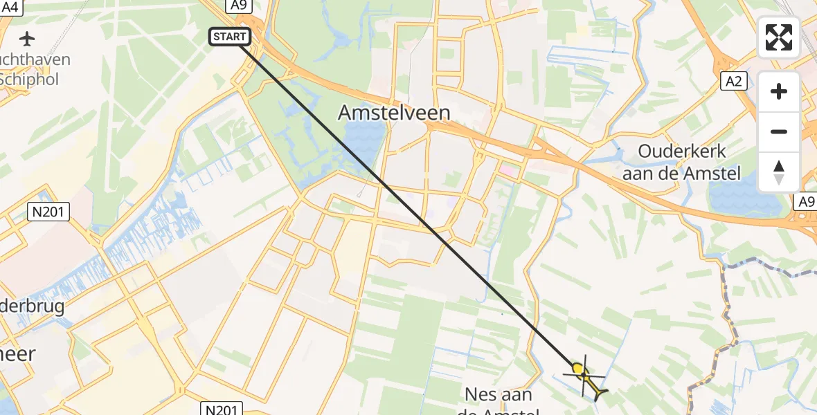 Routekaart van de vlucht: Politiehelikopter naar Ouderkerk aan de Amstel, Molenwetering