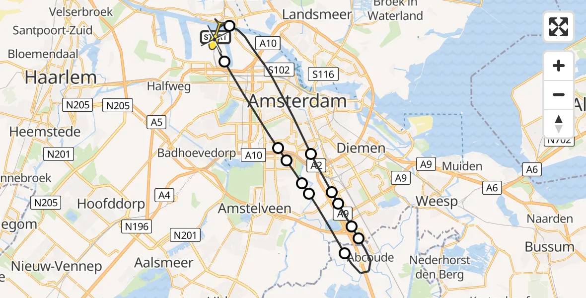 Routekaart van de vlucht: Lifeliner 1 naar Amsterdam Heliport, Hornweg