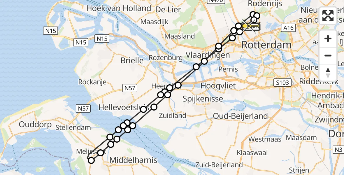 Routekaart van de vlucht: Lifeliner 2 naar Rotterdam The Hague Airport, Vliegveldweg