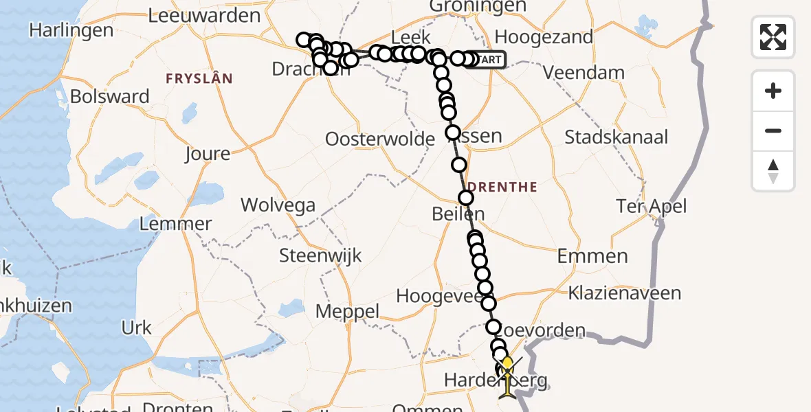 Routekaart van de vlucht: Lifeliner 4 naar Hardenberg, Molenweg