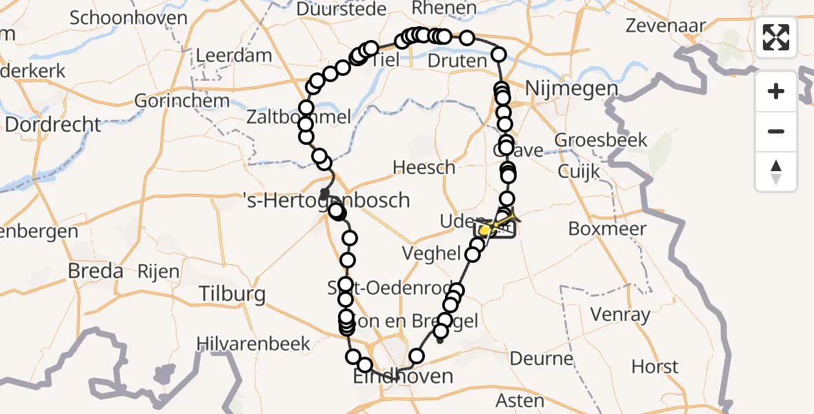 Routekaart van de vlucht: Politieheli naar Vliegbasis Volkel, Rouwstraat