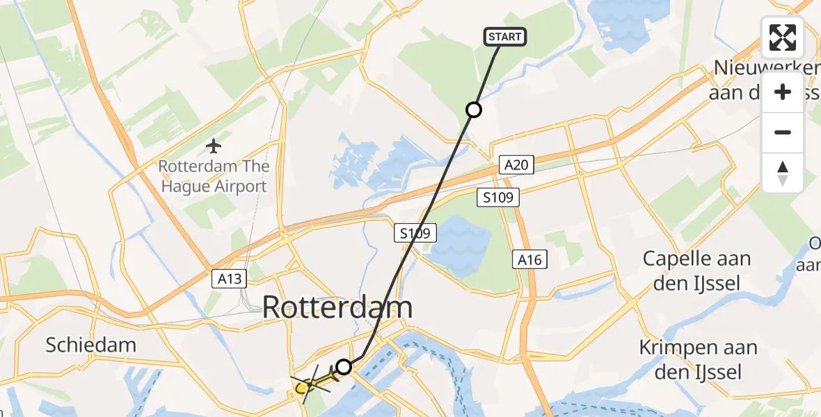 Routekaart van de vlucht: Lifeliner 2 naar Erasmus MC, Rottebandreef