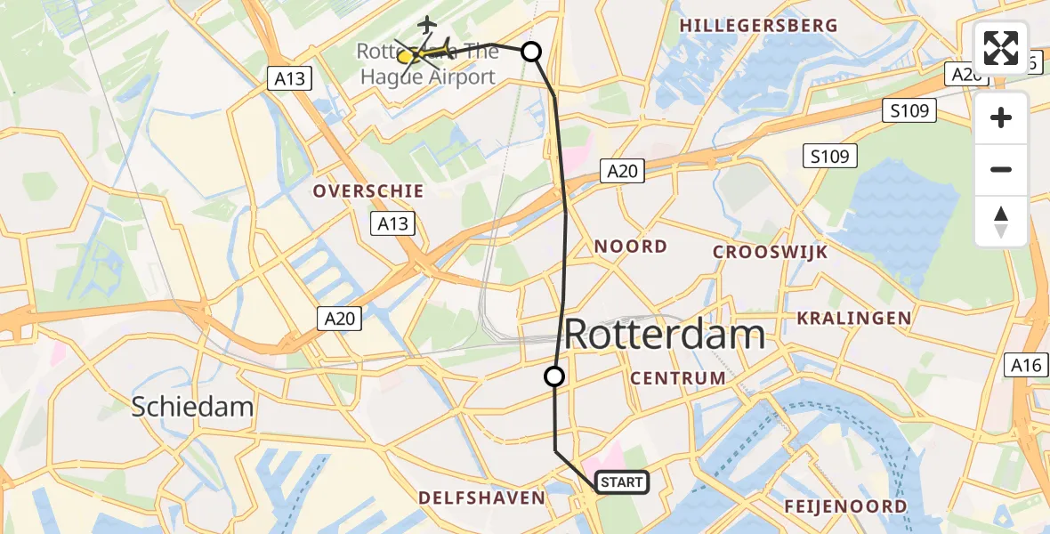 Routekaart van de vlucht: Lifeliner 2 naar Rotterdam The Hague Airport, Claes de Vrieselaan