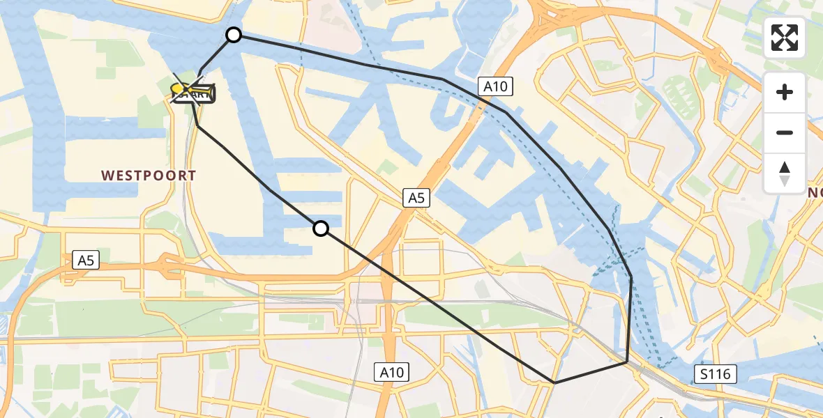 Routekaart van de vlucht: Lifeliner 1 naar Amsterdam Heliport, Bosporushaven