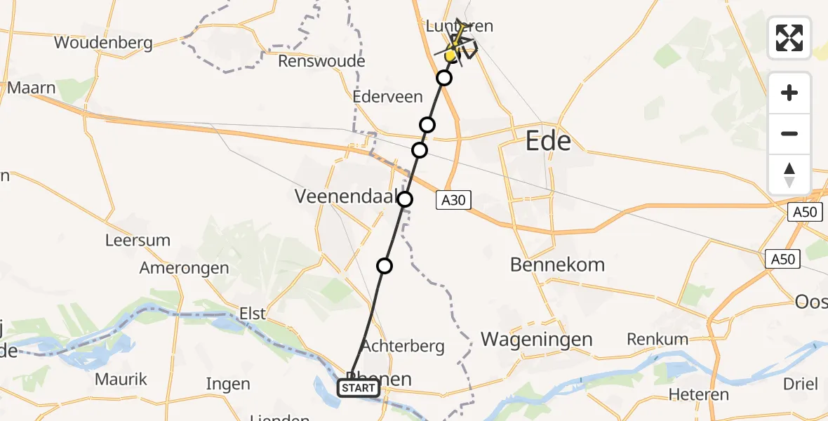 Routekaart van de vlucht: Lifeliner 3 naar Lunteren, Reumersweg