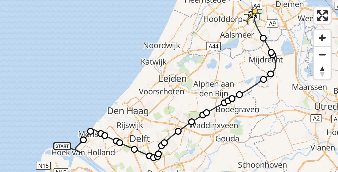 Routekaart van de vlucht: Politiehelikopter naar Schiphol, Zeekant