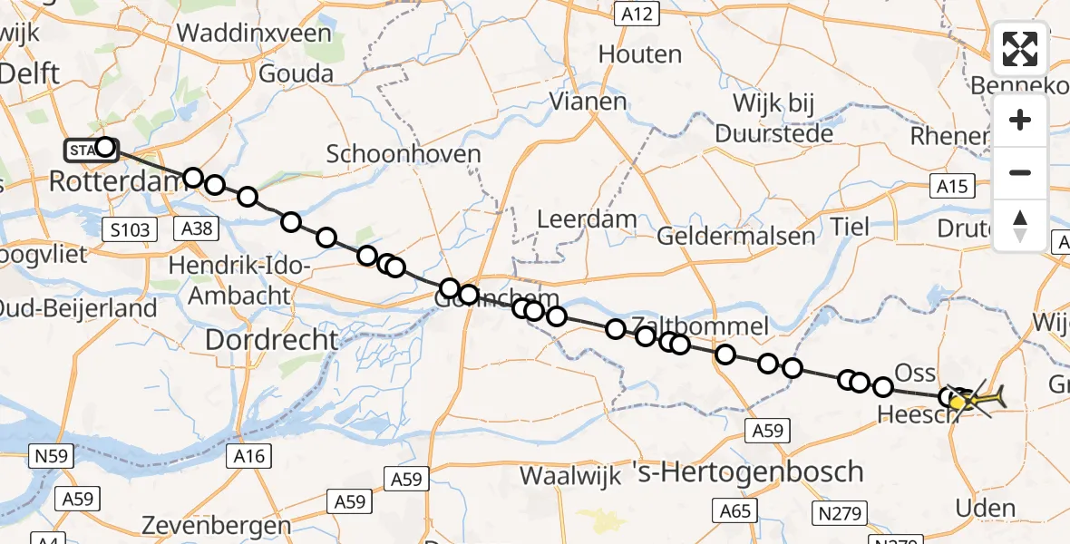 Routekaart van de vlucht: Lifeliner 2 naar Schaijk, Gilze-Rijenstraat