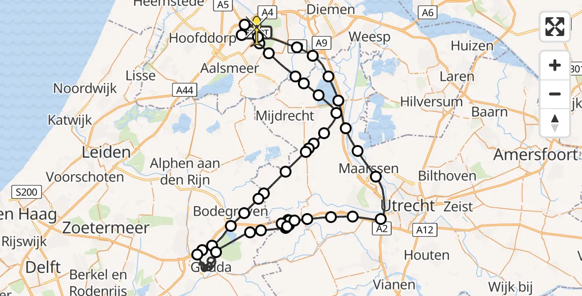 Vluchtroute Politiehelikopter van Schiphol naar Schiphol