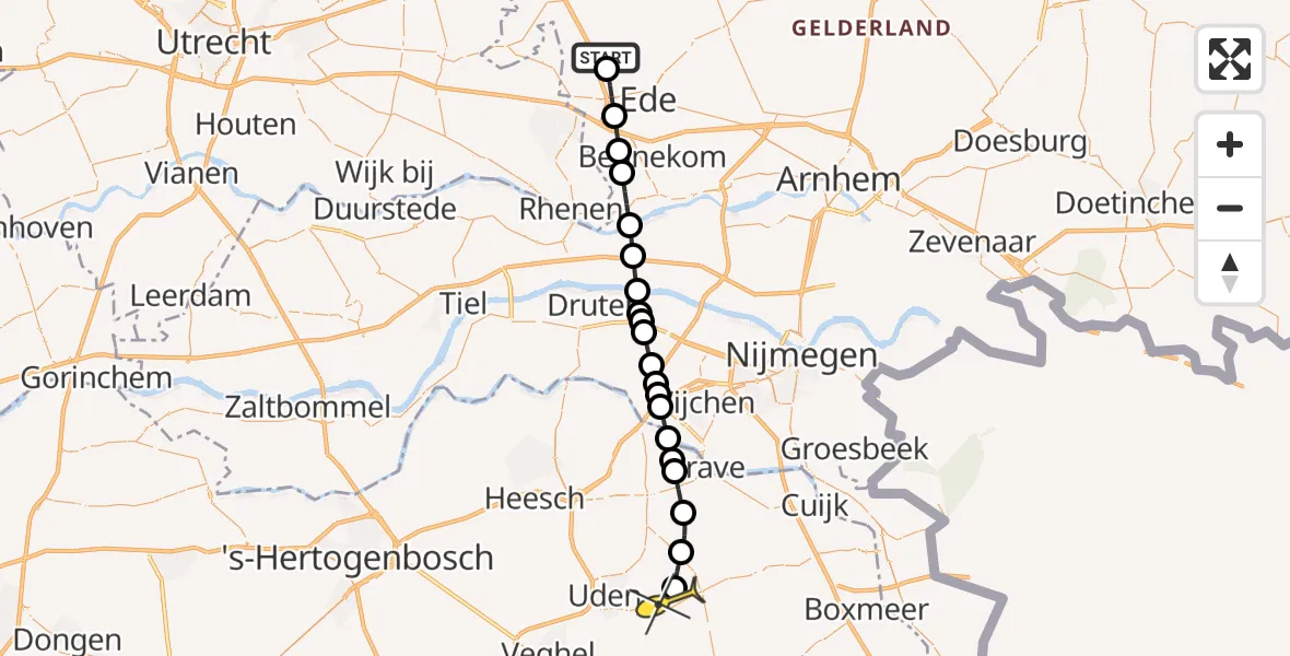 Routekaart van de vlucht: Lifeliner 3 naar Vliegbasis Volkel, Goorsteeg