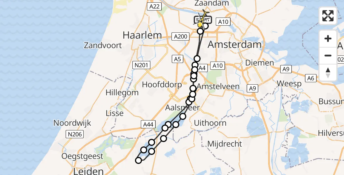 Routekaart van de vlucht: Lifeliner 1 naar Amsterdam Heliport, Vattenfall stadswarmte buffer