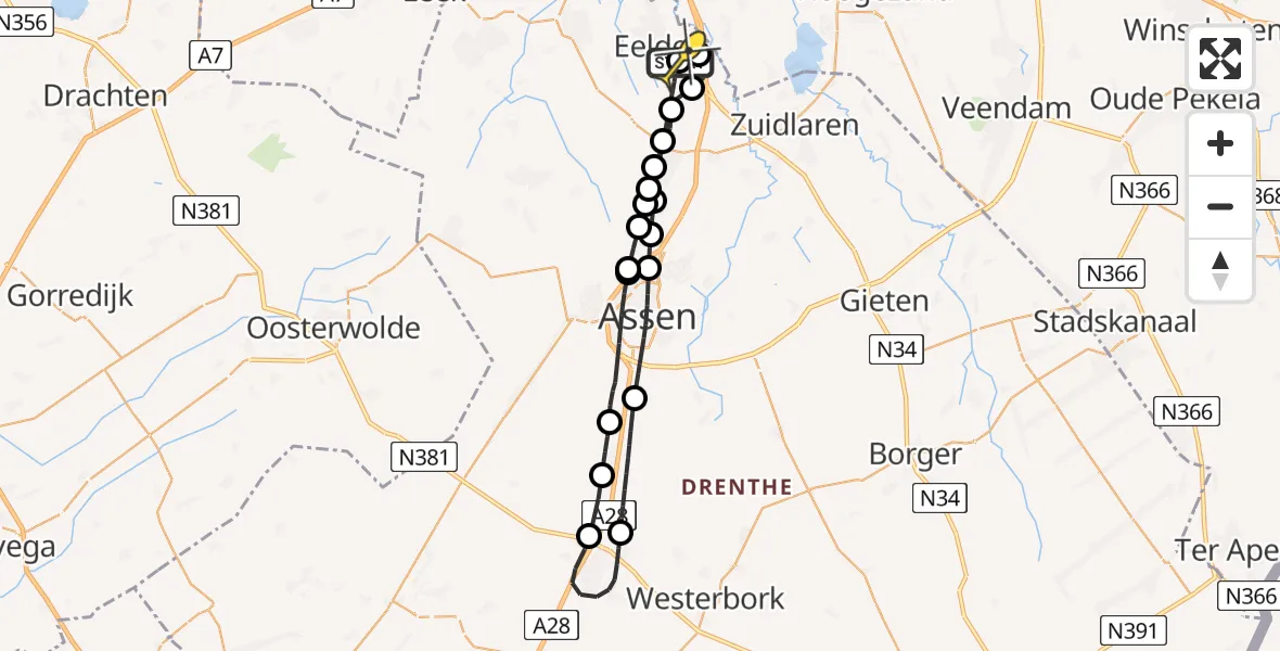 Routekaart van de vlucht: Lifeliner 4 naar Groningen Airport Eelde, Moespot