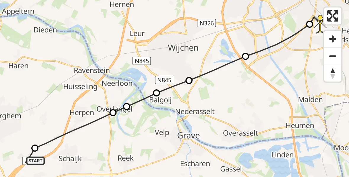 Routekaart van de vlucht: Lifeliner 2 naar Radboud Universitair Medisch Centrum, Domineeshoef