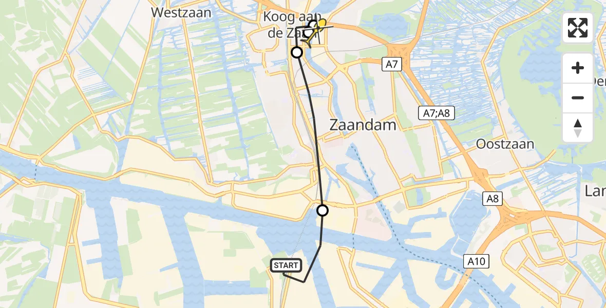 Routekaart van de vlucht: Lifeliner 1 naar Zaandam, Hemweg