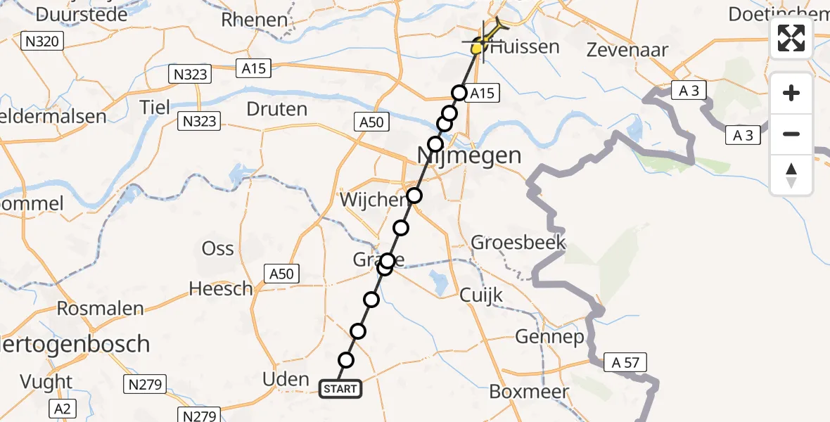 Routekaart van de vlucht: Lifeliner 3 naar Arnhem, Zeelandsedijk