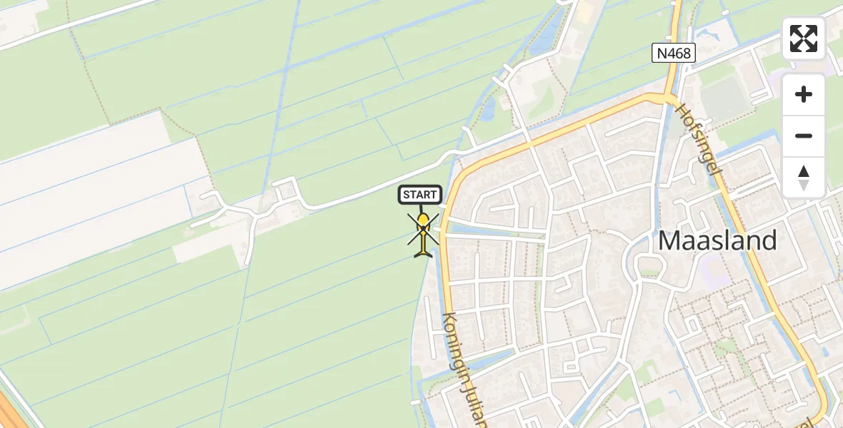 Routekaart van de vlucht: Lifeliner 2 naar Maasland, Koningin Julianaweg