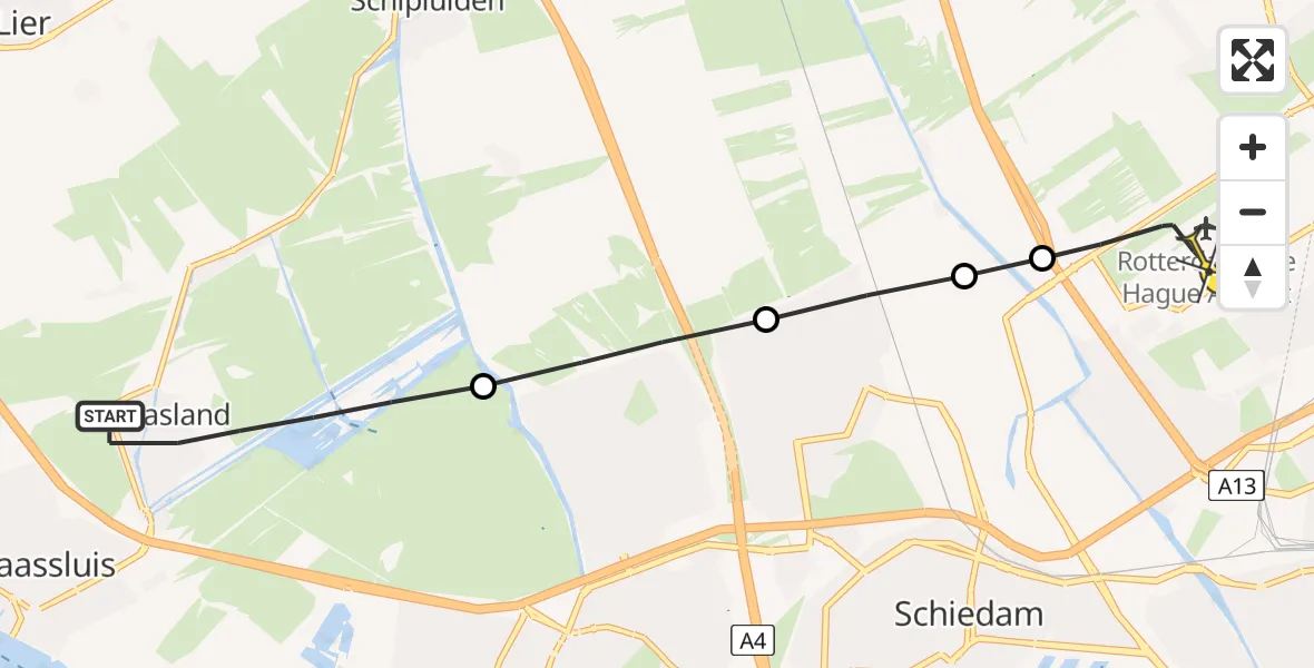 Routekaart van de vlucht: Lifeliner 2 naar Rotterdam The Hague Airport, Ruwaard