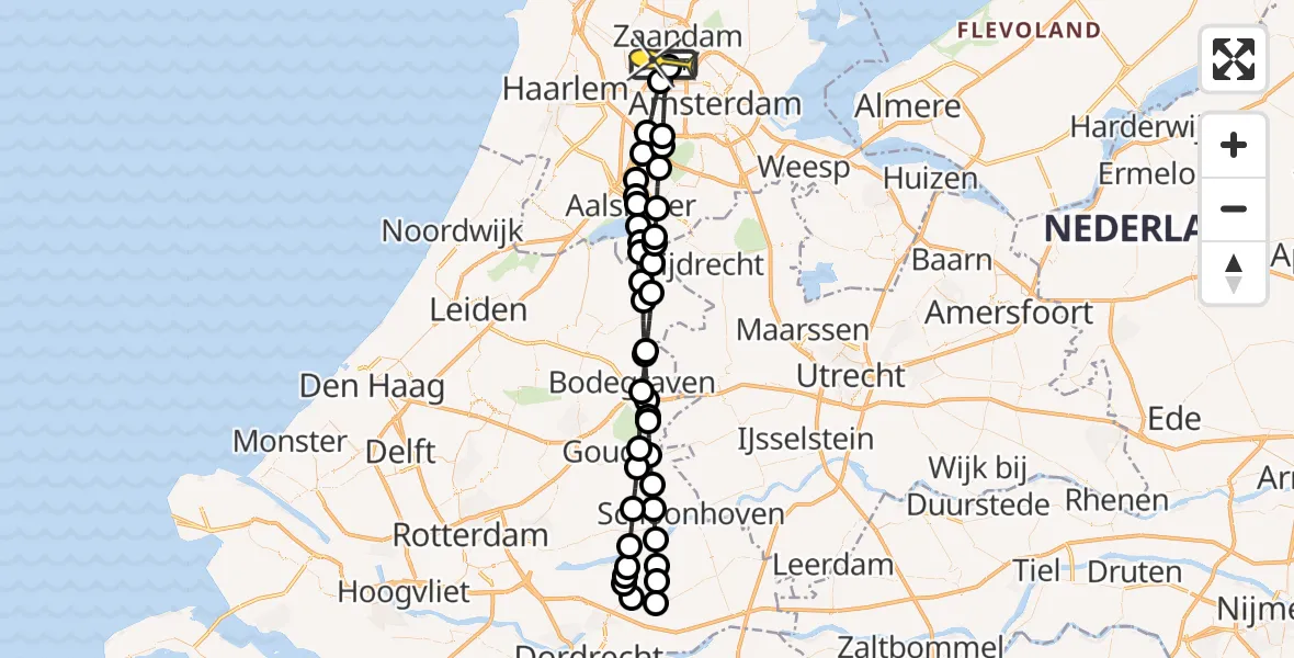 Routekaart van de vlucht: Lifeliner 1 naar Amsterdam Heliport, Nieuw-Zeelandweg