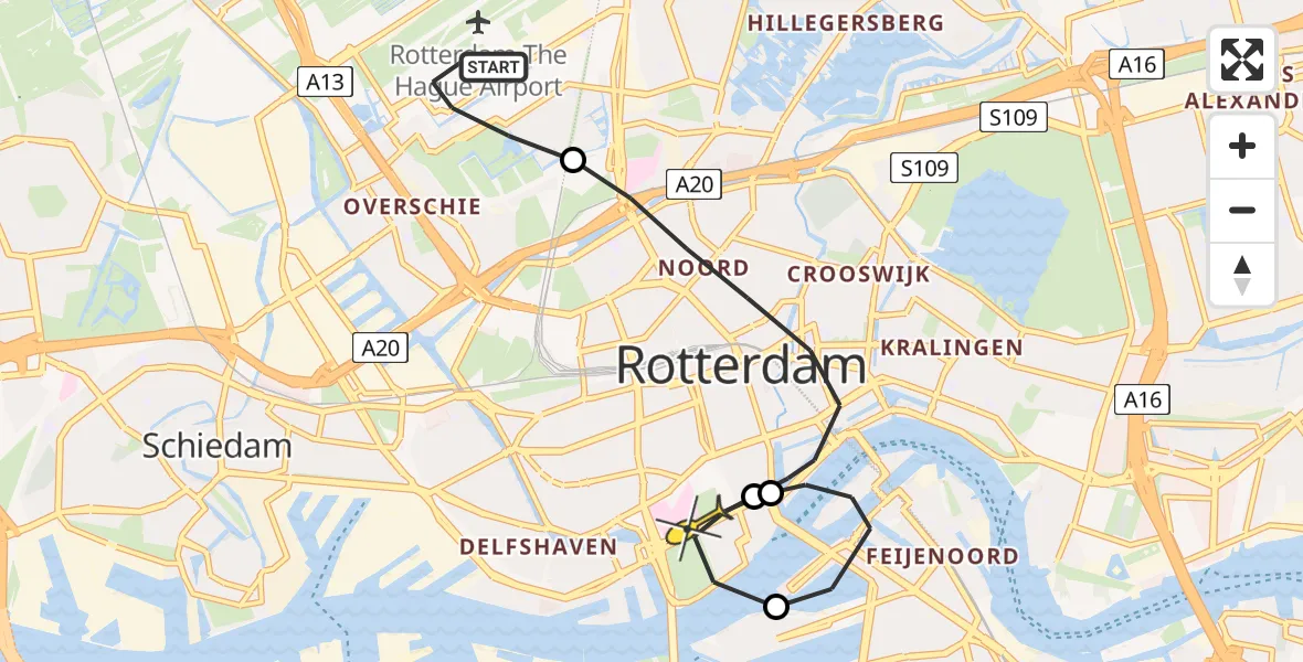 Routekaart van de vlucht: Lifeliner 2 naar Erasmus MC, Rotterdam Airportplein