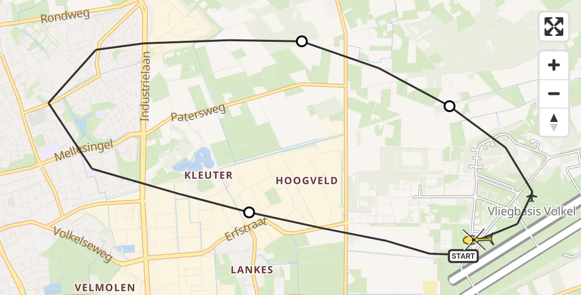 Routekaart van de vlucht: Lifeliner 3 naar Vliegbasis Volkel, Kromstraat