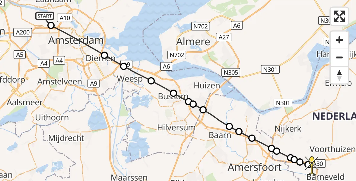 Routekaart van de vlucht: Lifeliner 1 naar Barneveld, Sardiniëweg