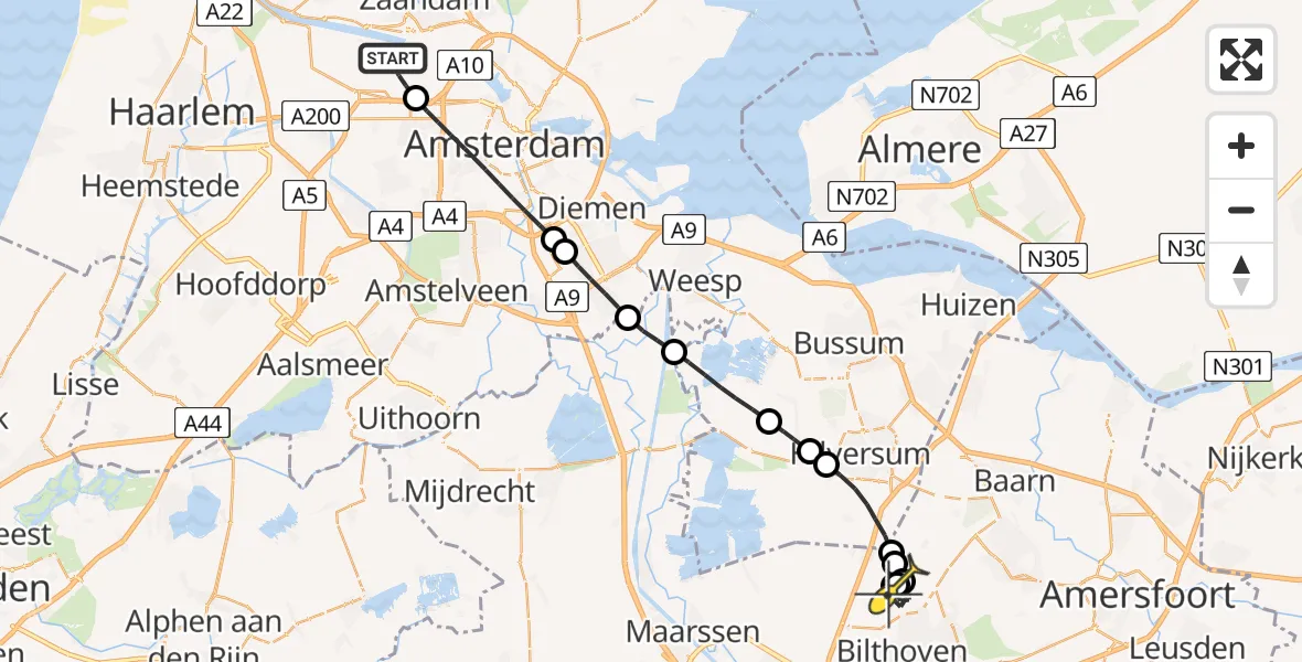 Routekaart van de vlucht: Lifeliner 1 naar Bilthoven, Maltaweg