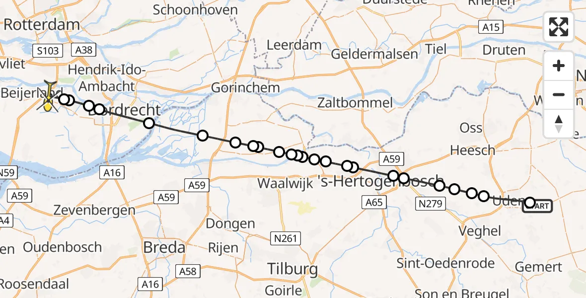 Routekaart van de vlucht: Lifeliner 3 naar Heinenoord, Kromstraat