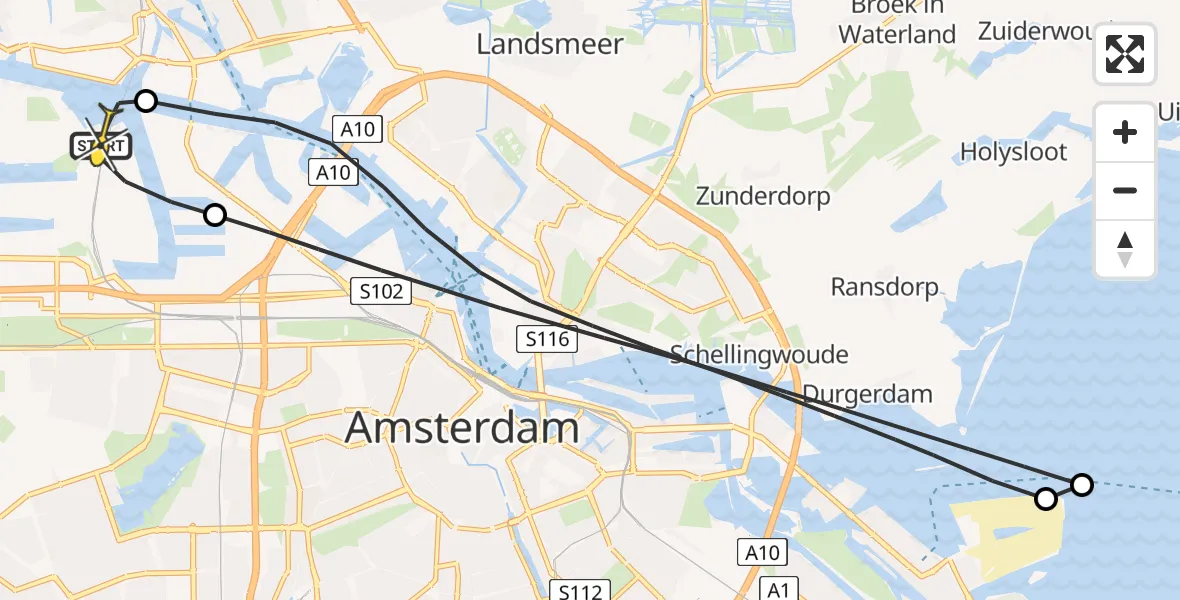 Routekaart van de vlucht: Lifeliner 1 naar Amsterdam Heliport, Kompasweg