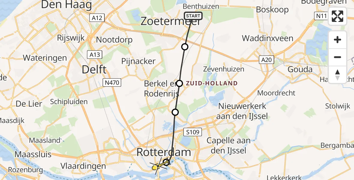 Routekaart van de vlucht: Lifeliner 2 naar Erasmus MC, Prinses Maximaplein