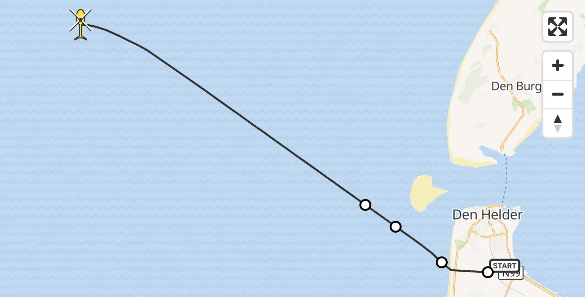 Routekaart van de vlucht: Kustwachthelikopter naar Kortevliet