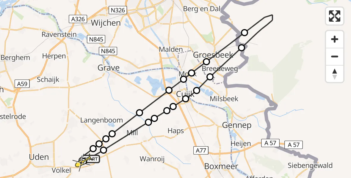 Routekaart van de vlucht: Lifeliner 3 naar Vliegbasis Volkel, Zeelandsedijk