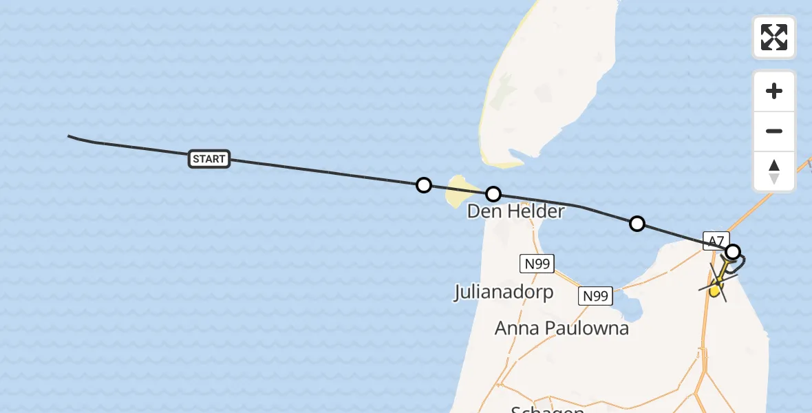 Routekaart van de vlucht: Kustwachthelikopter naar Wieringerwerf, Sluitgatweg