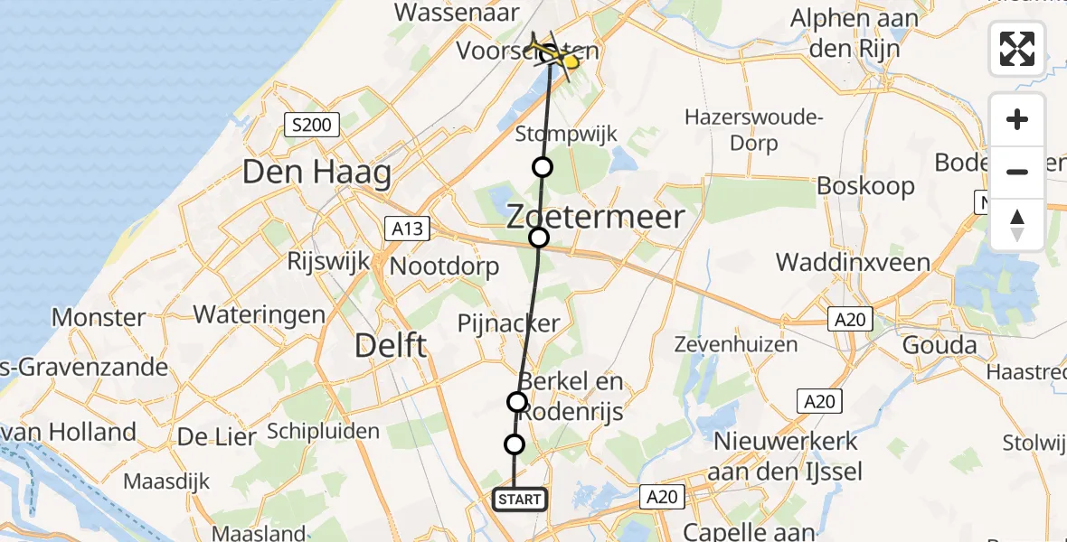 Routekaart van de vlucht: Lifeliner 2 naar Voorschoten, Oude Bovendijk